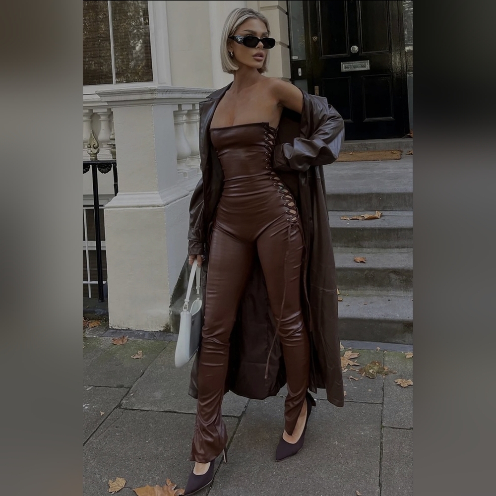 Fashion Nova Party On PU Leather Jumpsuit